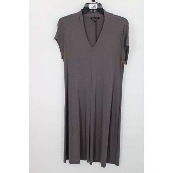 EILEEN FISHER JERSEY KNIT GRAY V-NECK SHORT SLEEVE MIDI DRESS SIZE SMALL - Picture 1 of 8